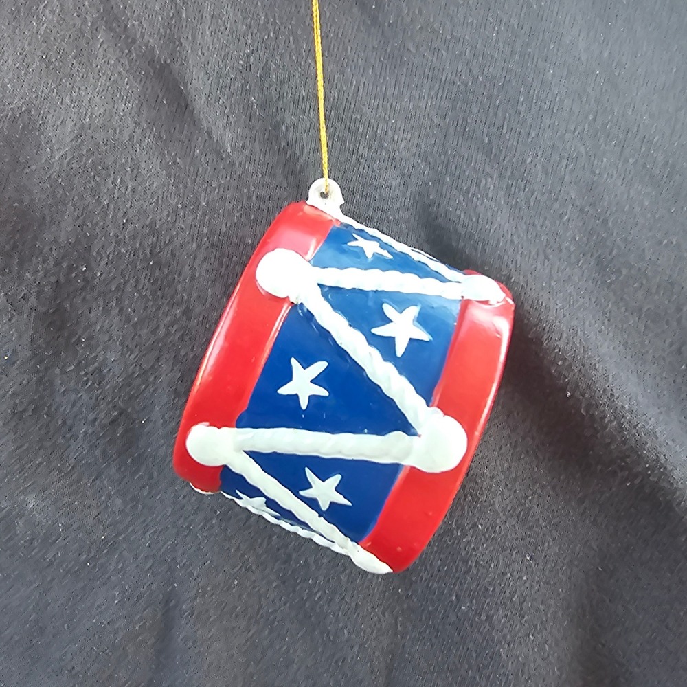 Patriotic America The Beautiful Drum Ornament Red White Blue Stars Americana
